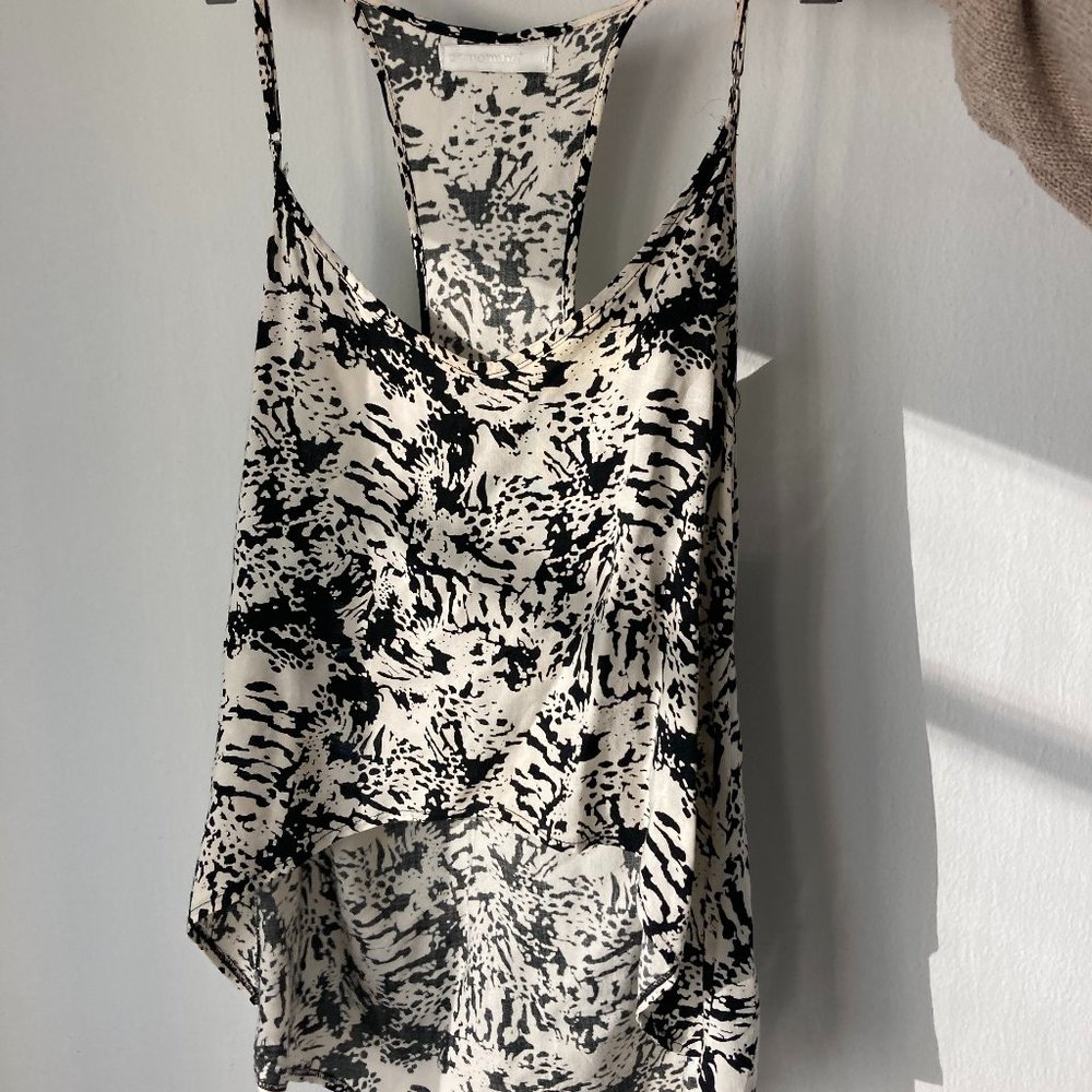 Asymmetrical B&W Blouse- Sleeveless- Racerback- Women's Size S/M- Pre Owned